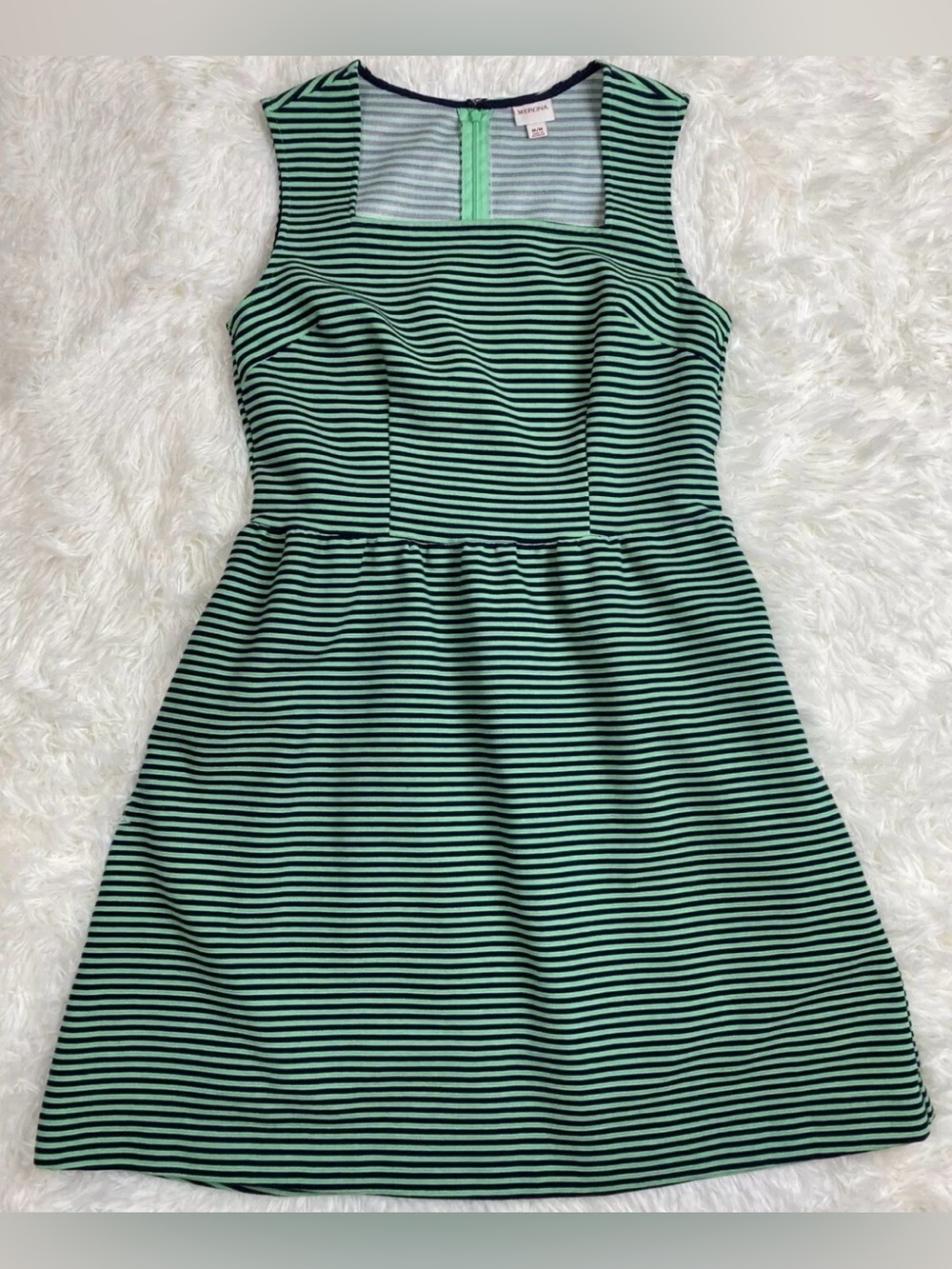 MERONA Women's Sleeveless Blue & Green Stripe Dress Pockets Medium